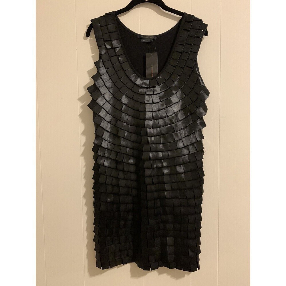 BCBGMaxAzria Black Layered Square-Panel Sleeveless Dress